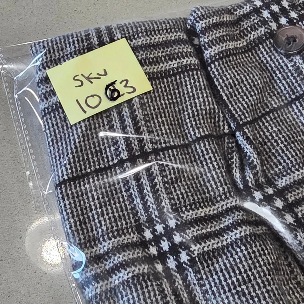 Downeast Plaid Button Front Paperbag Waist Mini Skirt Black White XL‎